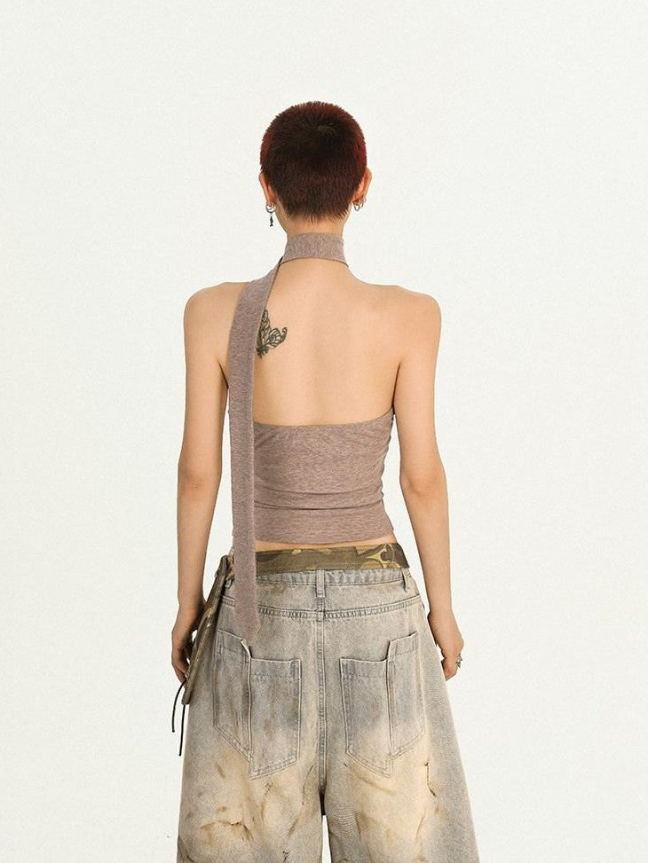 Nico Molly Khaki Vintage Backless Tie Slim Cropped Women&