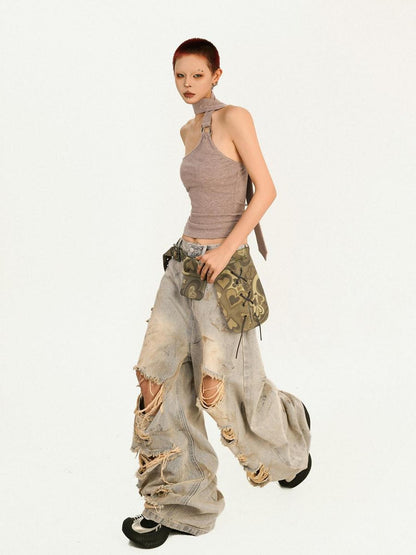 Nico Molly Khaki Vintage Backless Tie Slim Cropped Women&