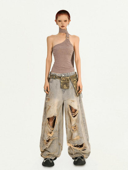 Nico Molly Khaki Vintage Backless Tie Slim Cropped Women&