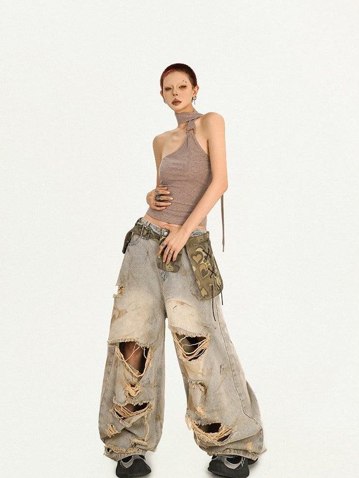 Nico Molly Khaki Vintage Backless Tie Slim Cropped Women&