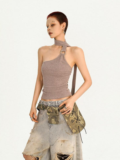 Nico Molly Khaki Vintage Backless Tie Slim Cropped Women&