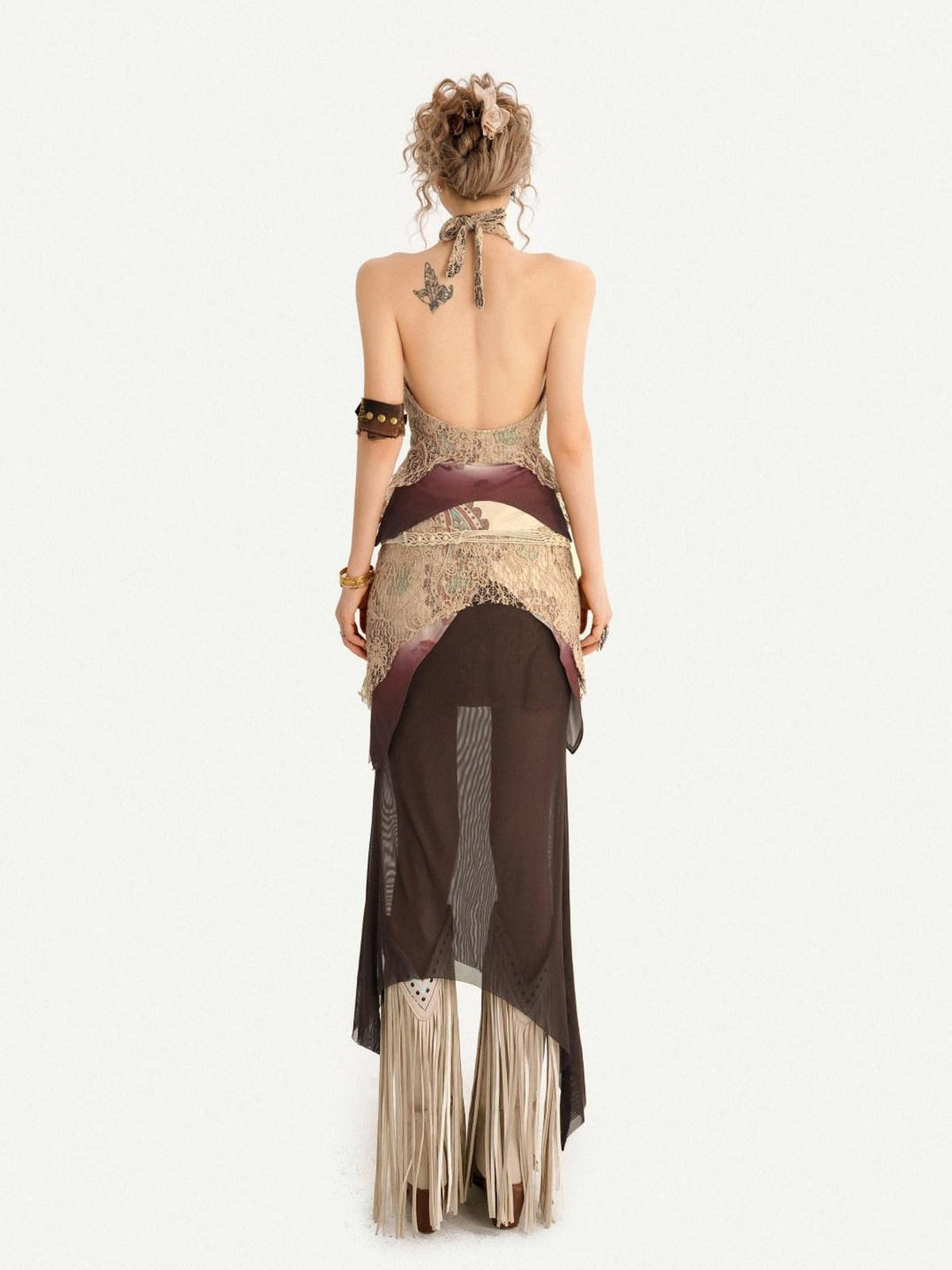 Nico Molly Layered Lace Fringed Halter V-neck Women&