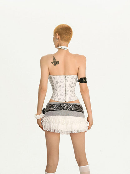 Nico Molly Leopard Fur Patchwork Asymmetric Cinched Waist Cropped Women&