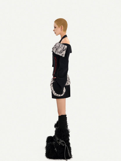 Nico Molly Leopard Patchwork Halter Bardot Waist Cashmere Women&