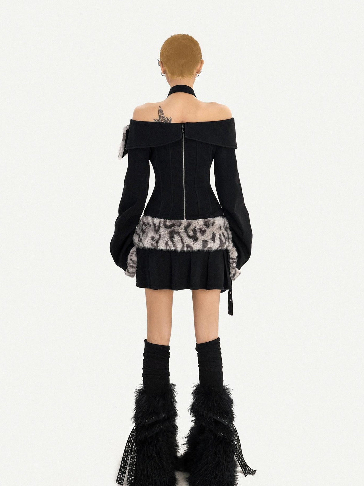 Nico Molly Leopard Patchwork Halter Bardot Waist Cashmere Women&