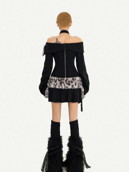 Nico Molly Leopard Patchwork Halter Bardot Waist Cashmere Women&
