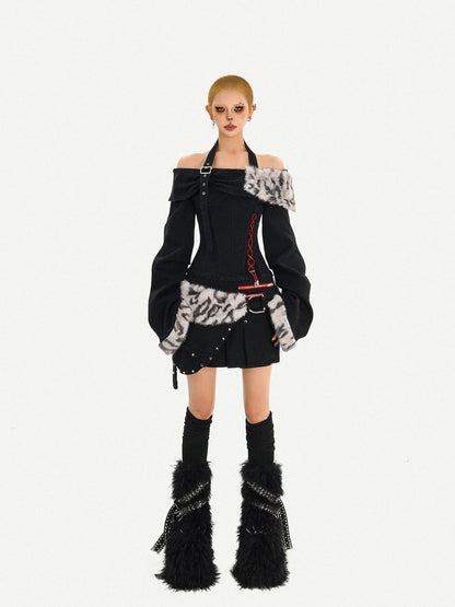 Nico Molly Leopard Patchwork Halter Bardot Waist Cashmere Women&