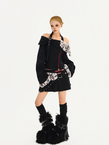 Nico Molly Leopard Patchwork Halter Bardot Waist Cashmere Women&