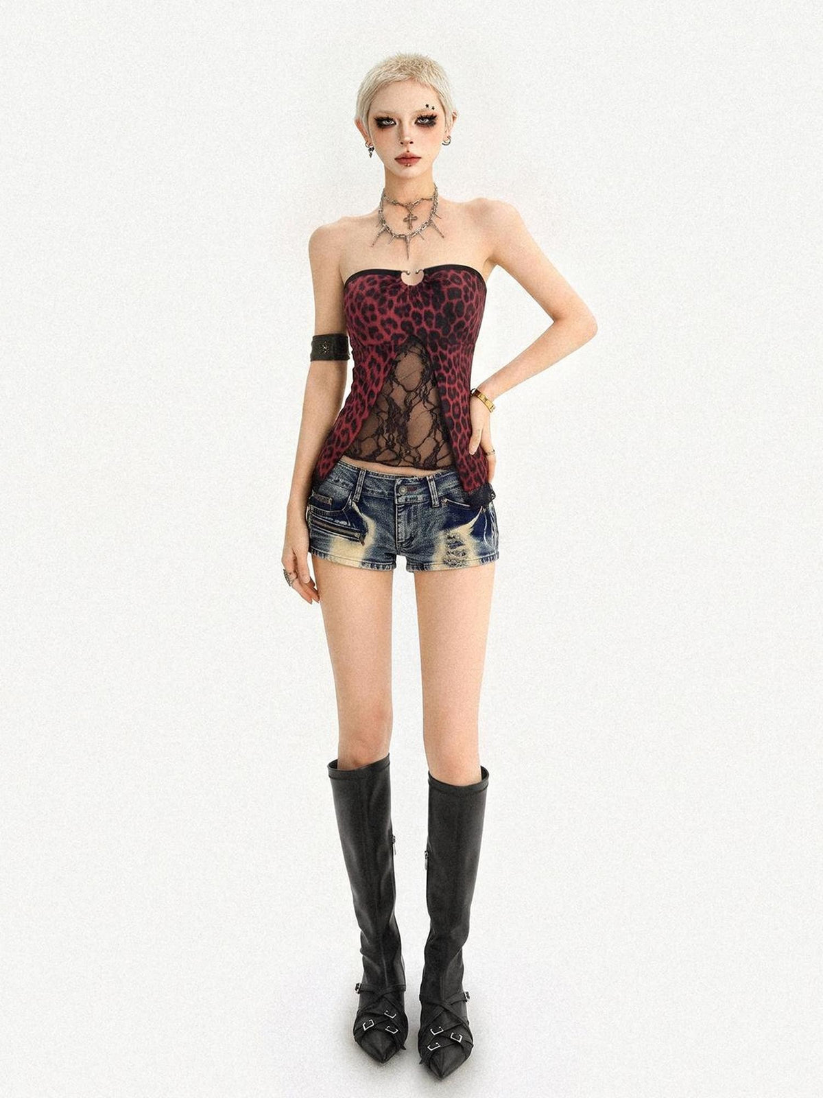 Nico Molly Leopard Patchwork Slim Fit Backless Gothic Women&