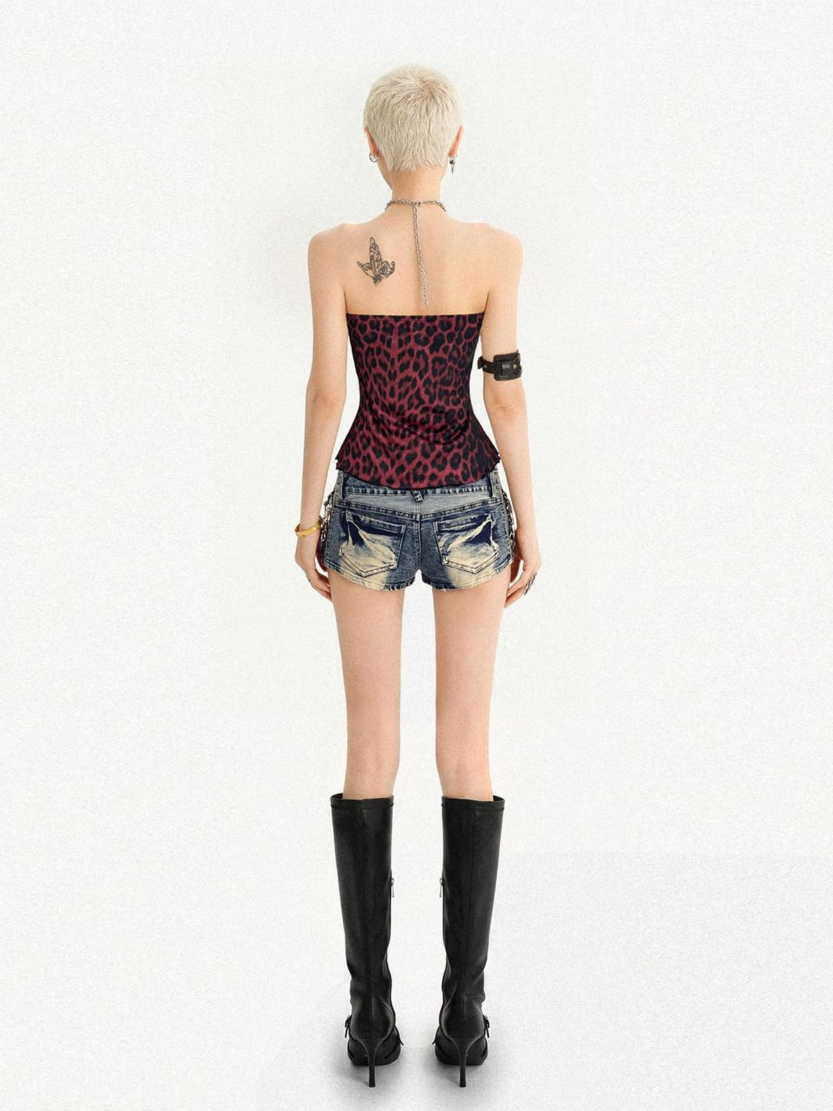 Nico Molly Leopard Patchwork Slim Fit Backless Gothic Women&