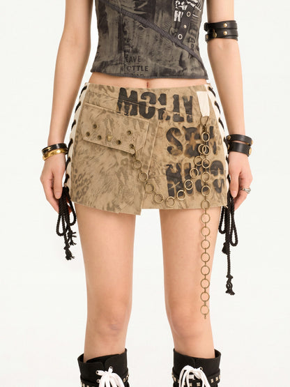 Nico Molly Leopard Print Distressed Metal Chain Low Waist Cargo Women&
