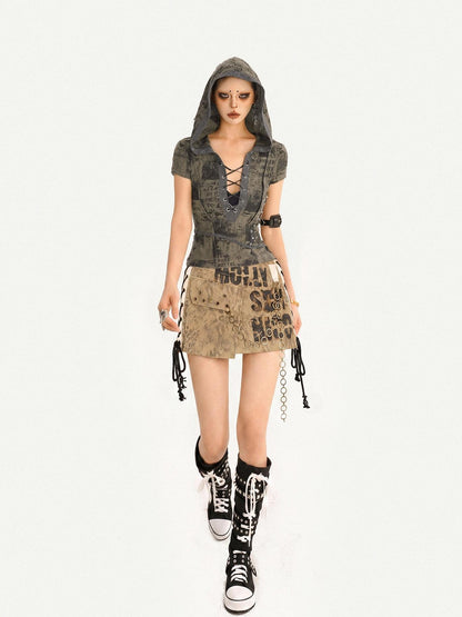 Nico Molly Leopard Print Distressed Metal Chain Low Waist Cargo Women&