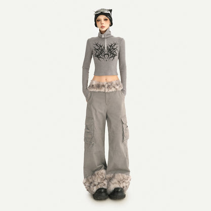 Nico_Molly_Leopard_Print_Plush_Patchwork_Pockets_Straight_Leg_Women&