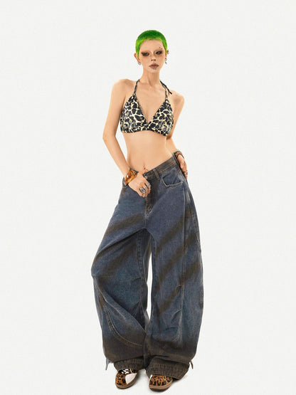 Nico Molly Leopard Print Rhinestone Halter Tie V-neck Backless Slim Women&