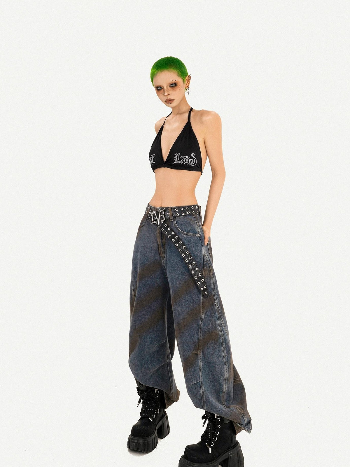 Nico Molly Leopard Print Rhinestone Halter Tie V-neck Backless Slim Women&