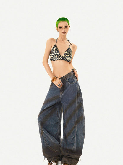 Nico Molly Leopard Print Rhinestone Halter Tie V-neck Backless Slim Women&