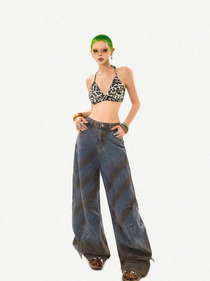 Nico Molly Leopard Print Rhinestone Halter Tie V-neck Backless Slim Women&