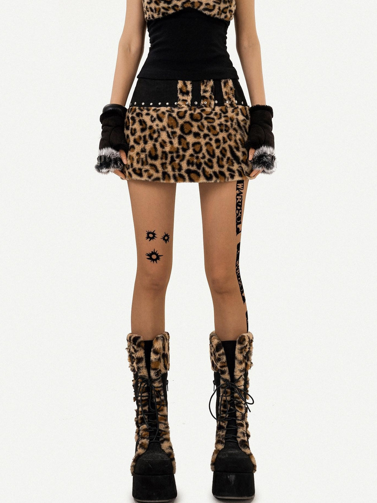 Nico Molly Leopard Spliced Halter Retro Fitted Sexy Women&