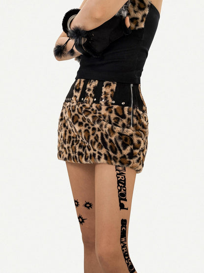 Nico Molly Leopard Spliced Halter Retro Fitted Sexy Women&