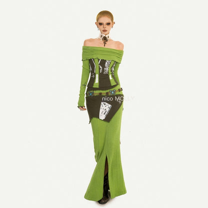Nico_Molly_Letter_Print_Off_Shoulder_Slim_High_Waist_Side_Slit_Women&