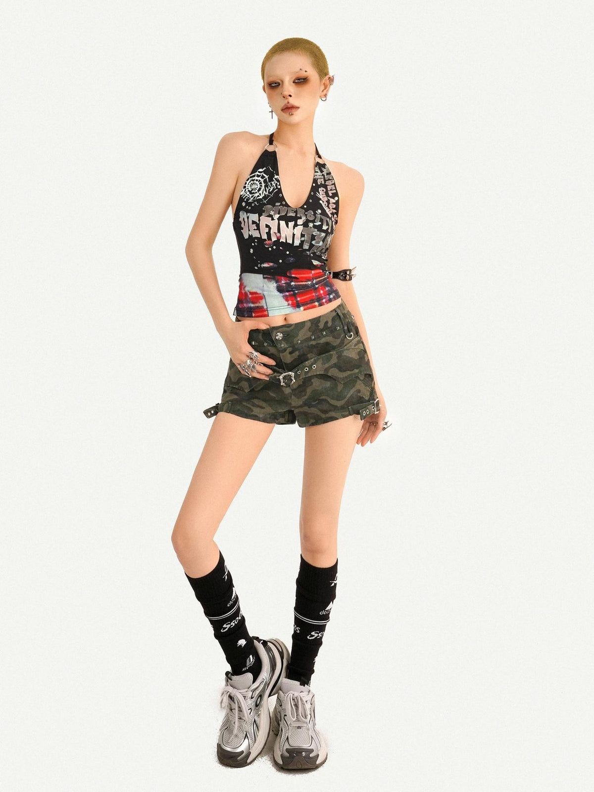 Nico Molly Letter Print V-neck Slim Fit Cropped Women&