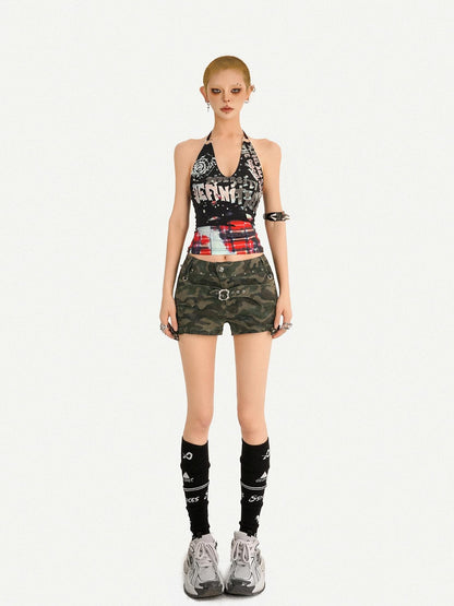 Nico Molly Letter Print V-neck Slim Fit Cropped Women&