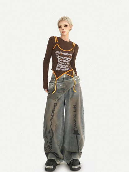 Nico Molly Lettering Curved Cut High Waist Women&