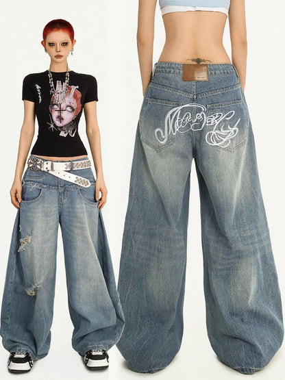 Nico Molly Light Blue Ripped Embroidered High Waist Long Women&