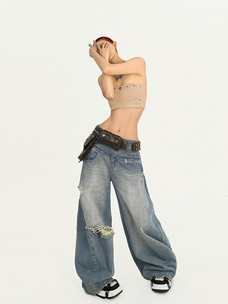 Nico Molly Light Blue Ripped Embroidered High Waist Long Women&