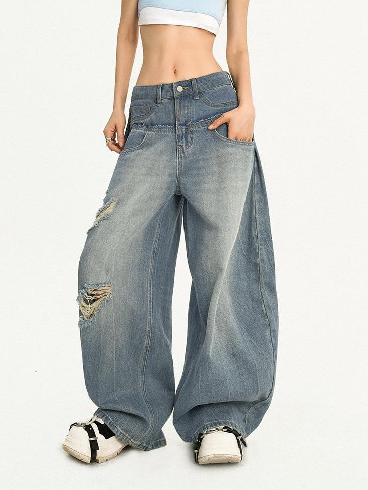 Nico Molly Light Blue Ripped Embroidered High Waist Long Women&