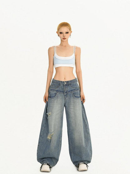 Nico Molly Light Blue Ripped Embroidered High Waist Long Women&