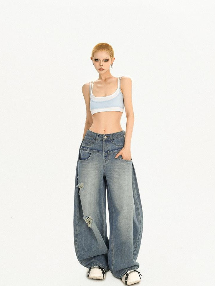 Nico Molly Light Blue Ripped Embroidered High Waist Long Women&