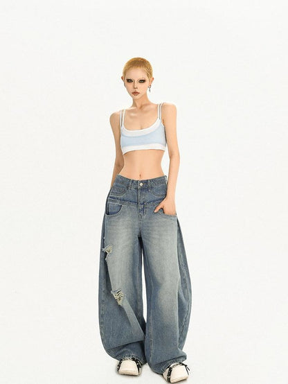 Nico Molly Light Blue Ripped Embroidered High Waist Long Women&