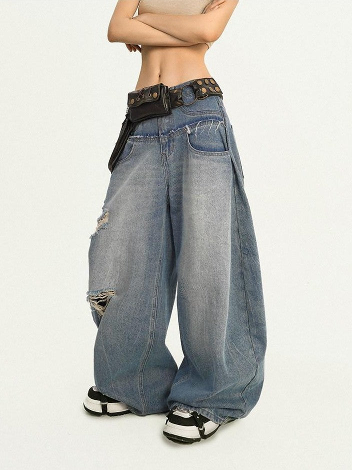Nico Molly Light Blue Ripped Embroidered High Waist Long Women&