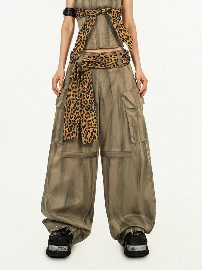 Nico Molly Light Brown Leopard Print Cargo Pockets High Waist Women&