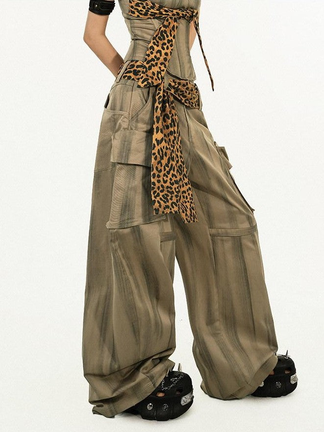 Nico Molly Light Brown Leopard Print Cargo Pockets High Waist Women&