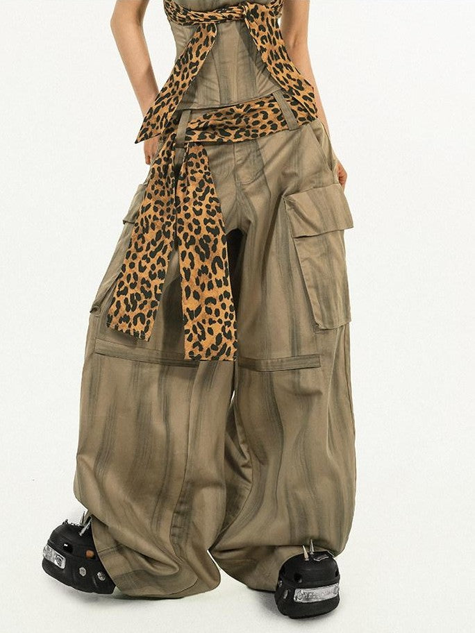 Nico Molly Light Brown Leopard Print Cargo Pockets High Waist Women&