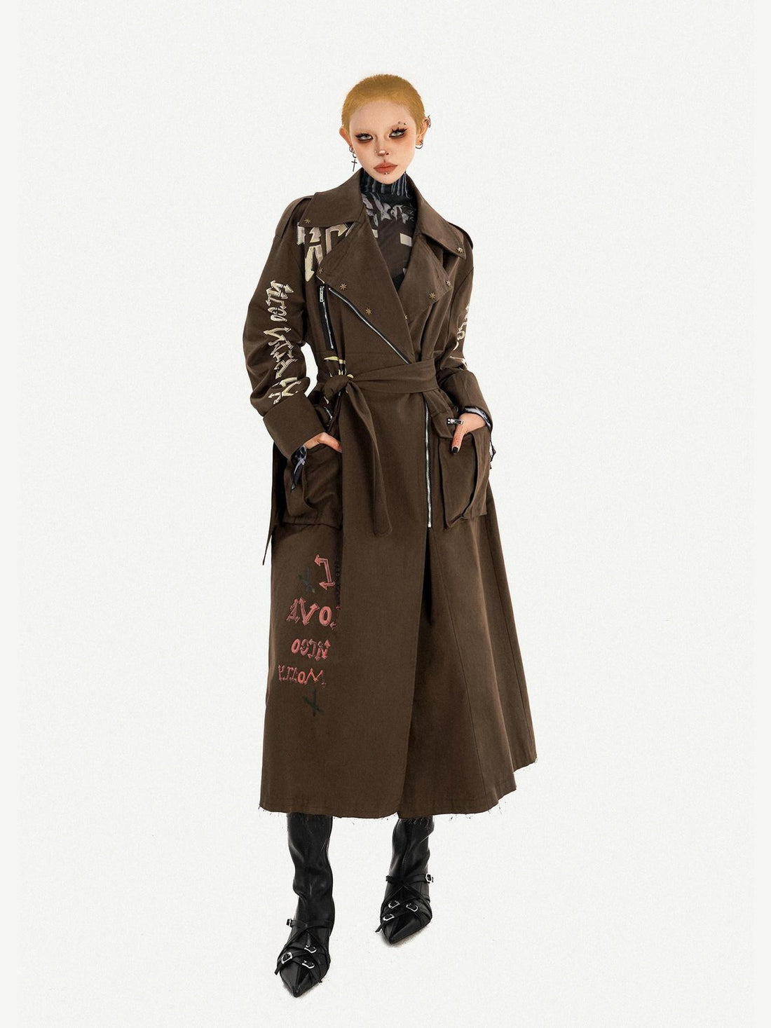 Nico Molly Long Brown Vintage Punk Oversized Blazer Collar Women&