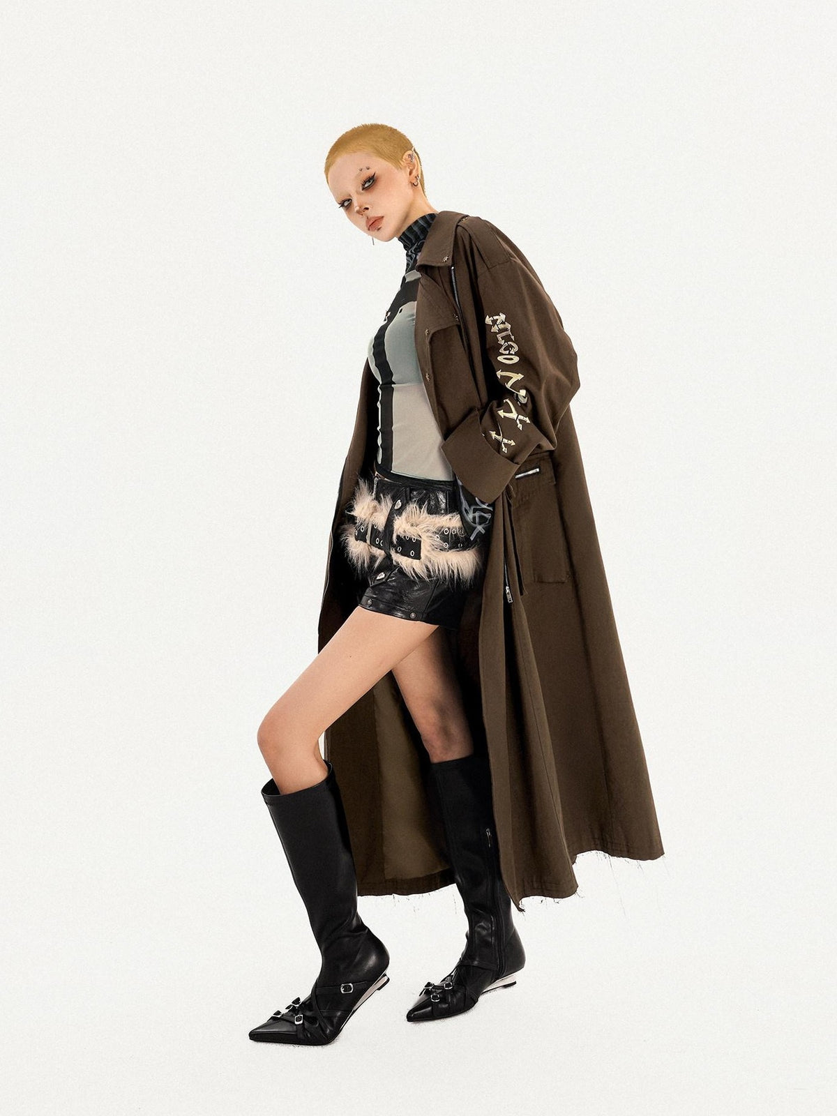 Nico Molly Long Brown Vintage Punk Oversized Blazer Collar Women&