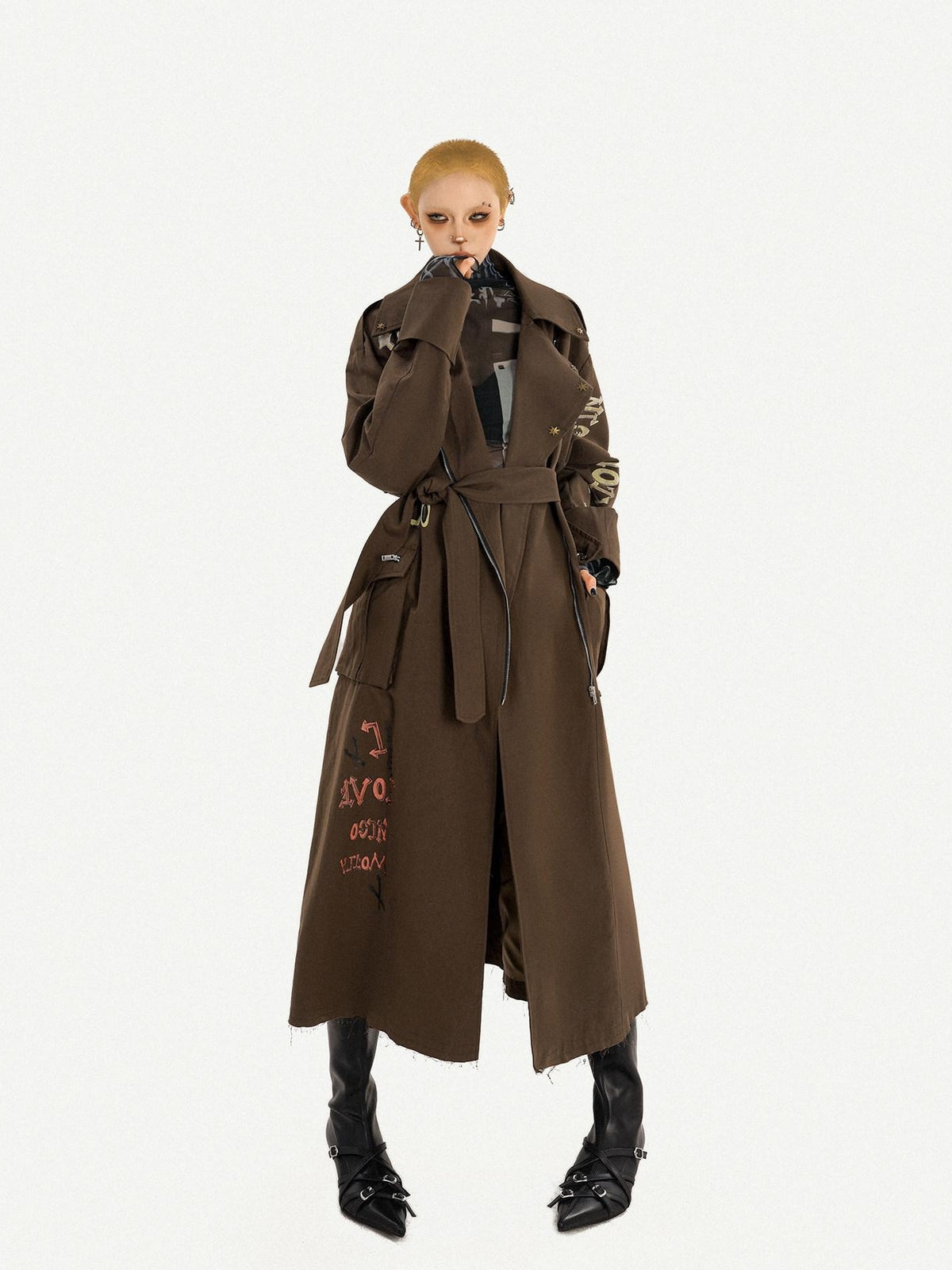 Nico Molly Long Brown Vintage Punk Oversized Blazer Collar Women&