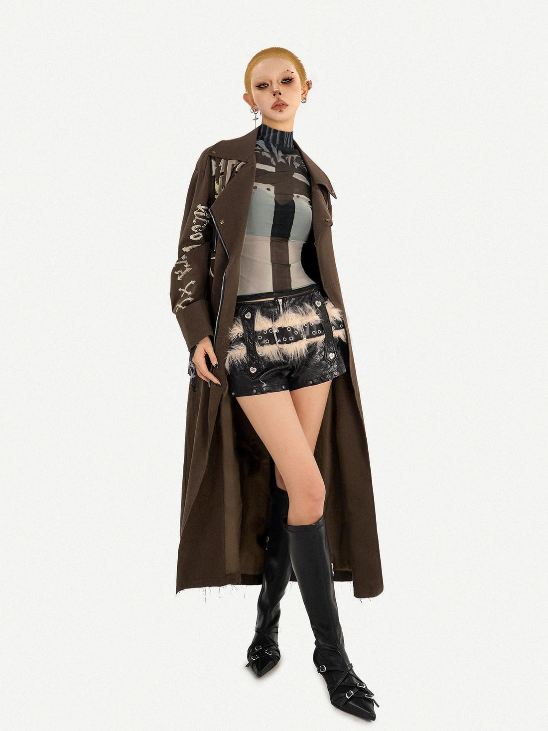 Nico Molly Long Brown Vintage Punk Oversized Blazer Collar Women&
