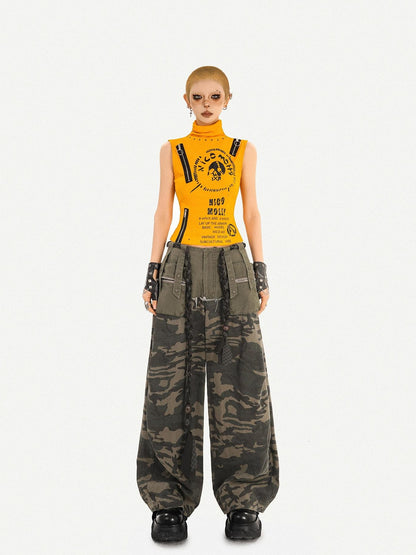 Nico Molly Orange Letter Print Zipper High Neck Slim Short Women&
