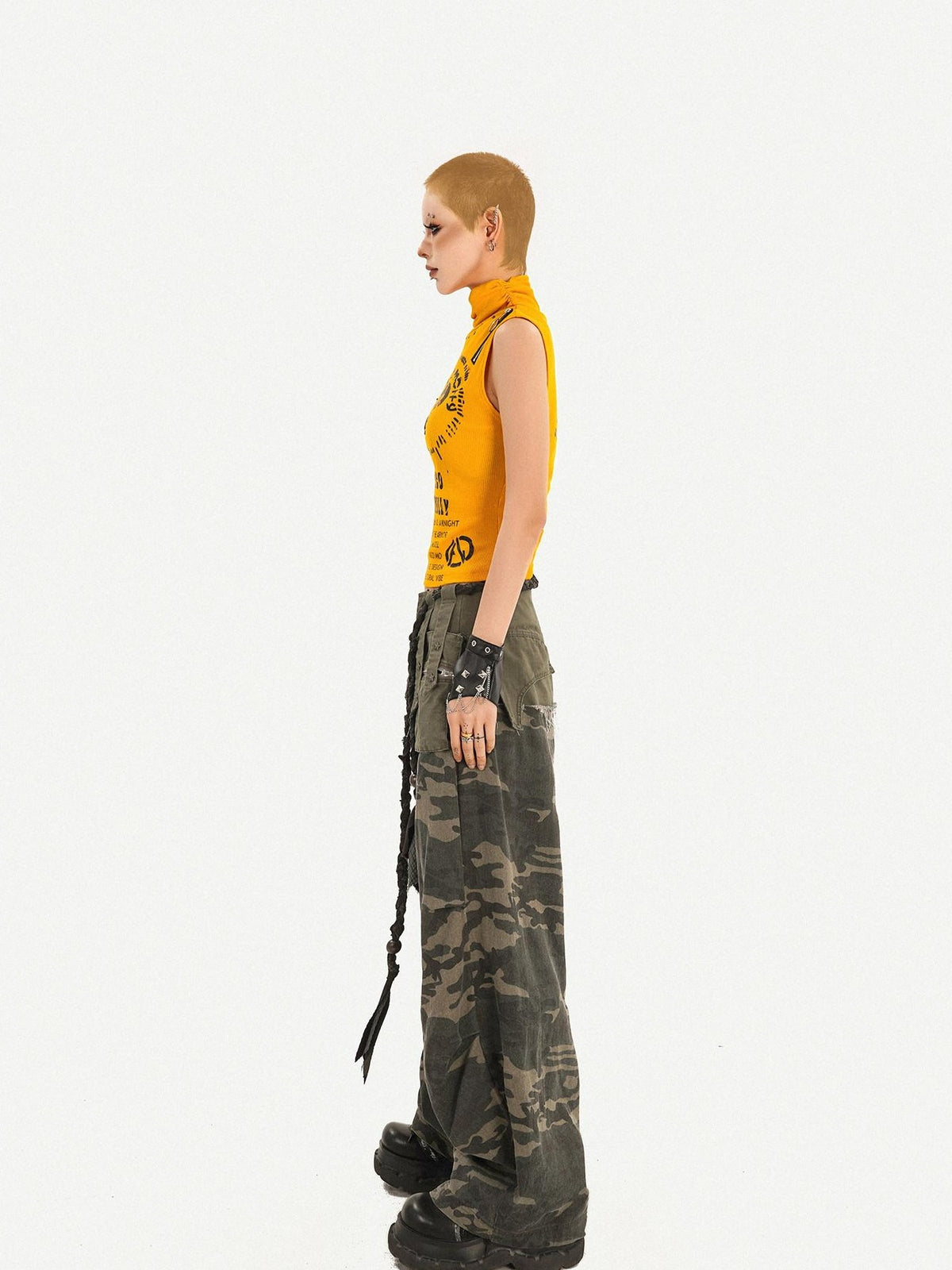 Nico Molly Orange Letter Print Zipper High Neck Slim Short Women&