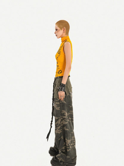 Nico Molly Orange Letter Print Zipper High Neck Slim Short Women&