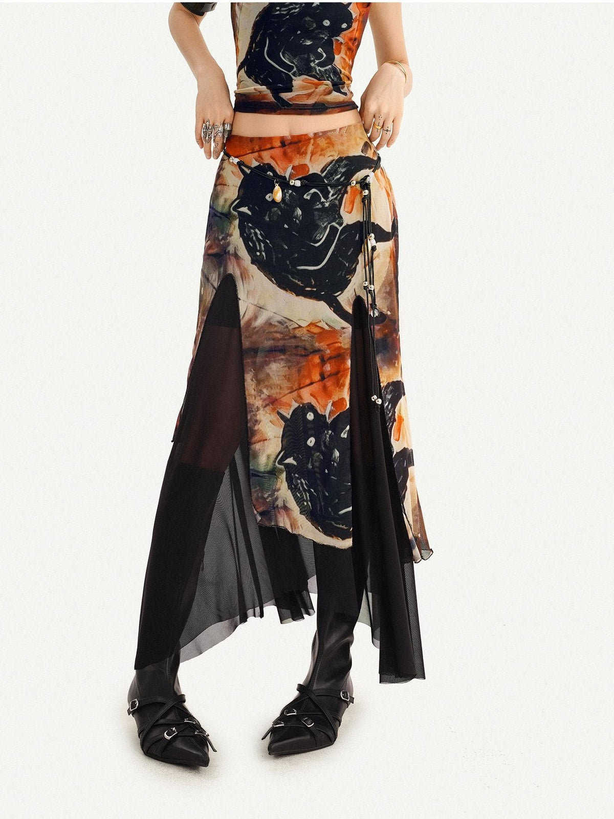 Nico Molly Oriental Ink Wash Print Double Layer Mesh Women&