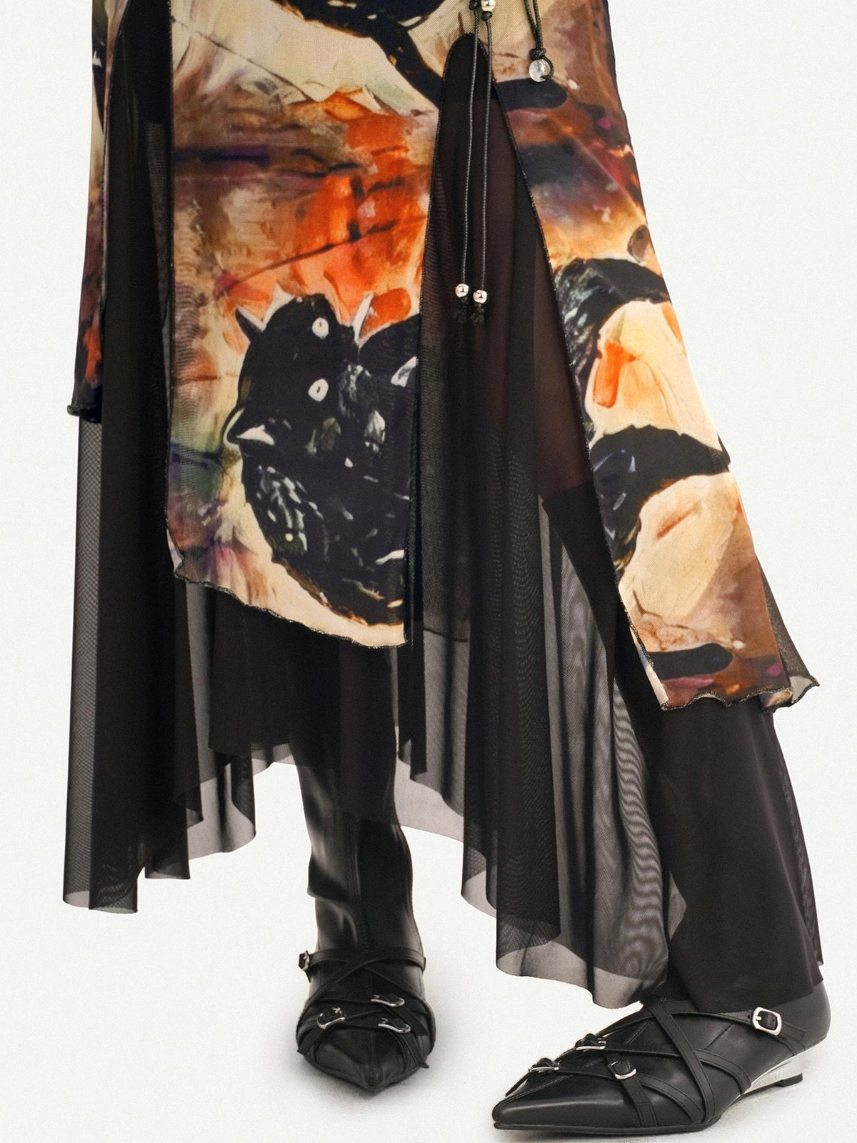 Nico Molly Oriental Ink Wash Print Double Layer Mesh Women&