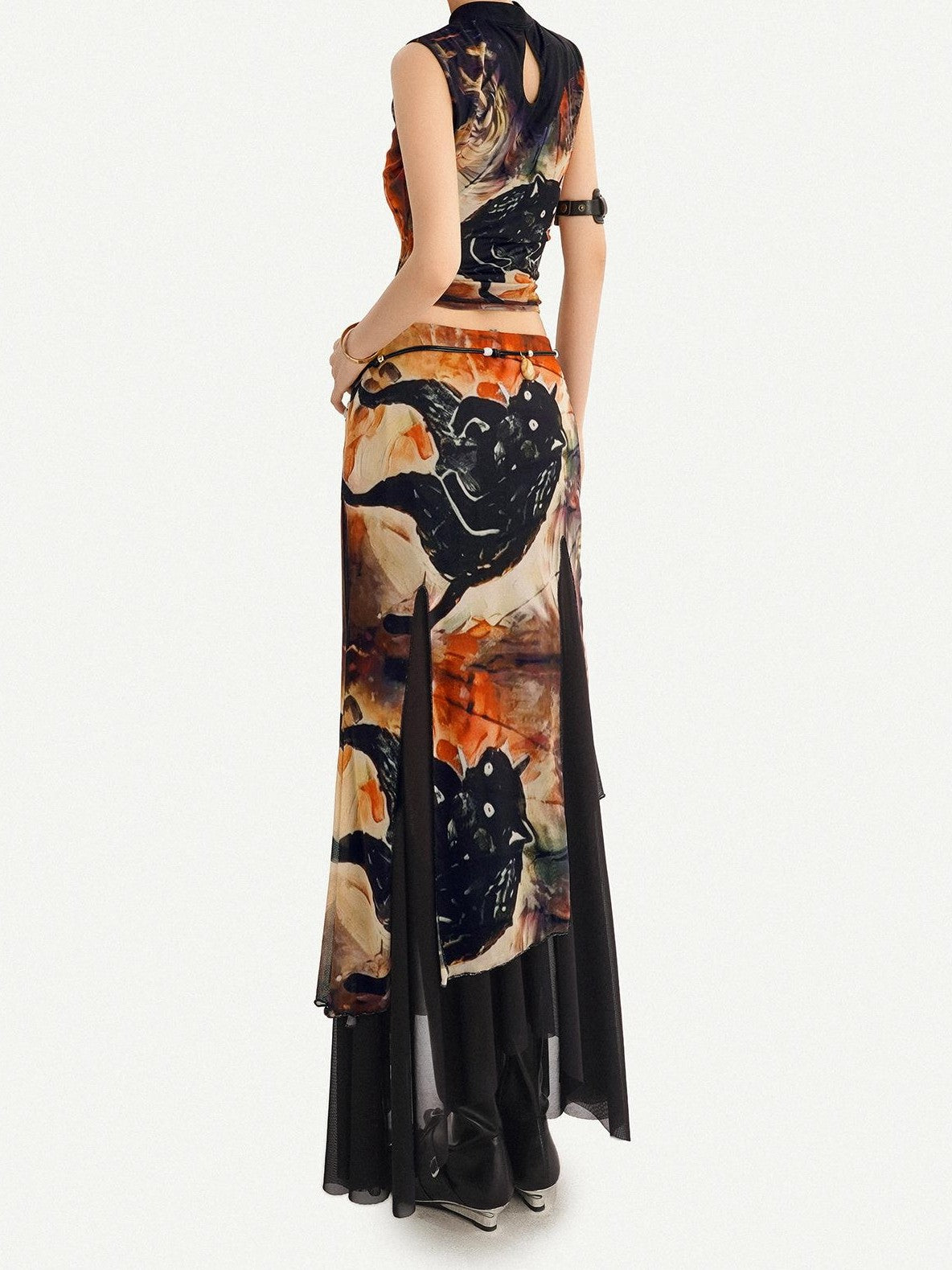 Nico Molly Oriental Ink Wash Print Double Layer Mesh Women&