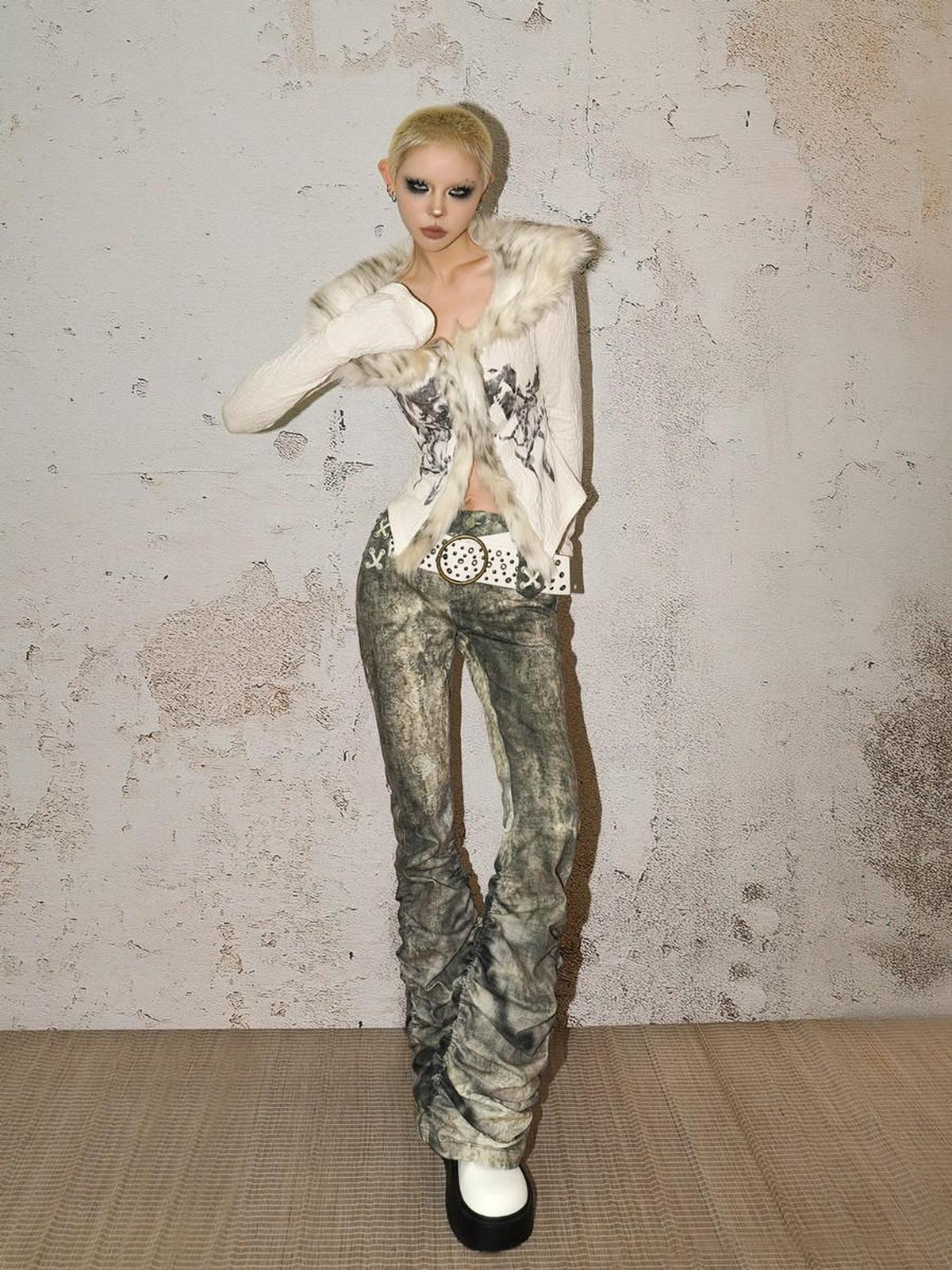 Nico Molly Paint Splatter Distressed Vintage Pattern Punk Low Rise Women&
