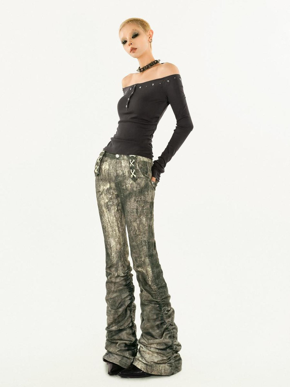 Nico Molly Paint Splatter Distressed Vintage Pattern Punk Low Rise Women&