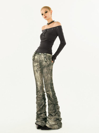 Nico Molly Paint Splatter Distressed Vintage Pattern Punk Low Rise Women&